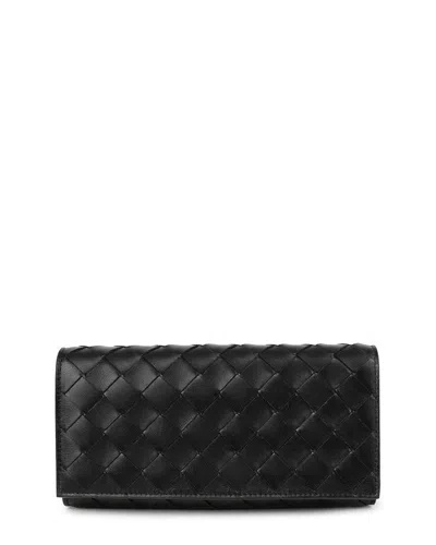 Pre-owned Bottega Veneta Black Intrecciato Leather Large Flap Wallet (authentic Pre-  Loved)
