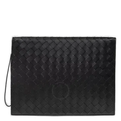 Bottega Veneta Black Intrecciato Leather Medium Document Case In Black/silver