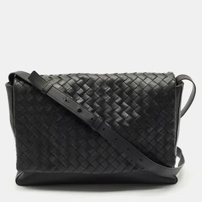 Pre-owned Bottega Veneta Black Intrecciato Leather Messenger Bag