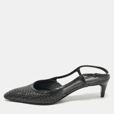 Pre-owned Bottega Veneta Black Intrecciato Leather Slingback Pumps Size 40