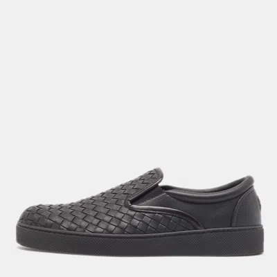 Pre-owned Bottega Veneta Black Intrecciato Leather Slip On Trainers Size 40