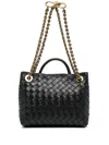 Bottega Veneta Black Intrecciato Leather Two-way Handbag In Brown