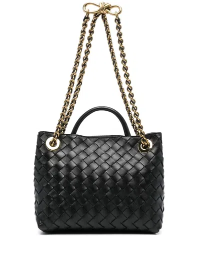 Bottega Veneta Black Intrecciato Leather Two-way Handbag In Brown