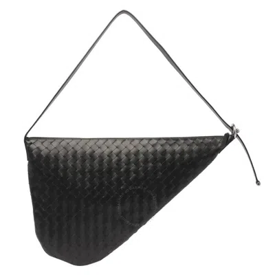 Bottega Veneta Black Intrecciato Leather Virgule Crossbody Bag In Black/silver