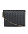 Bottega Veneta Black Intrecciato Leather Wallet On A Chain In Black