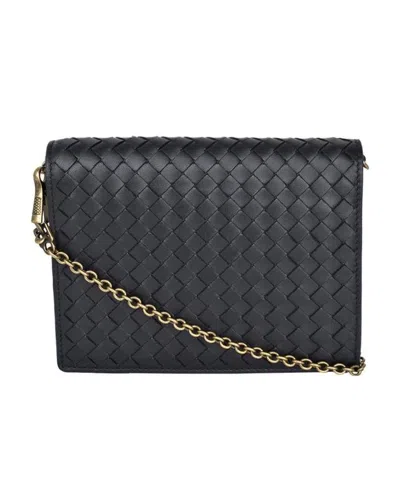 Bottega Veneta Black Intrecciato Leather Wallet On A Chain