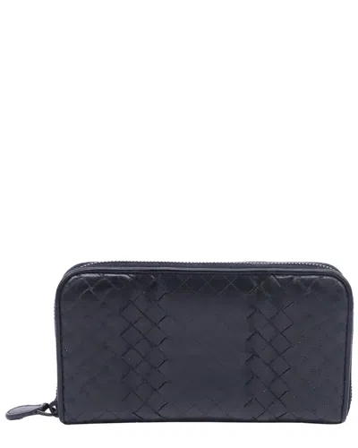 Bottega Veneta Black Intrecciato Leather Zip Around Wallet (authentic Pre-  Loved) In Blue