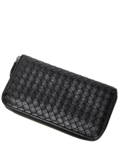 Pre-owned Bottega Veneta Black Intrecciato Leather Zip Around Wallet (authentic Pre-loved)