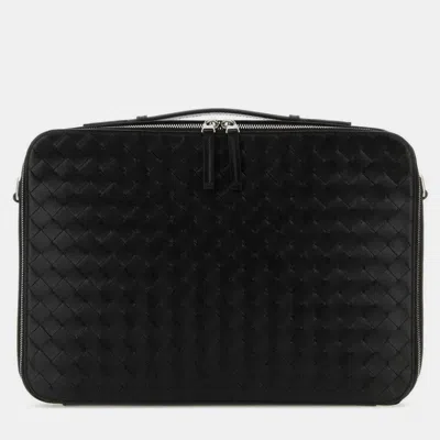 Pre-owned Bottega Veneta Black Intrecciato Leather Zipped Briefcase Bag