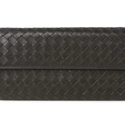 Pre-owned Bottega Veneta Black Intrecciato Long Wallet (bi-fold) ()