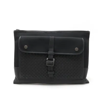 Pre-owned Bottega Veneta Black Intrecciato Nylon Canvas Clutch Bag ()