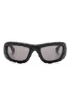 Bottega Veneta Black Intrecciato Rectangle-frame Sunglasses In Black