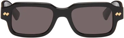 Bottega Veneta Black Intrecciato Rectangular Sunglasses