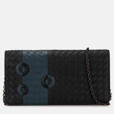Pre-owned Bottega Veneta Black Intrecciato Wallet On Chain