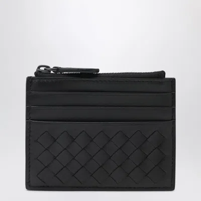 Bottega Veneta Black Intrecciato Zip Card Holder