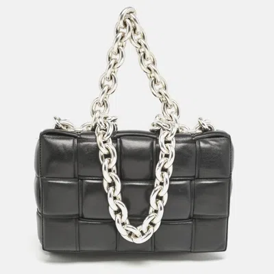Pre-owned Bottega Veneta Black Intreccio Leather Padded Cassette Flap Shoulder Bag