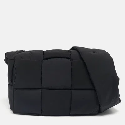 Pre-owned Bottega Veneta Black Intreccio Nylon Medium Cassette Shoulder Bag