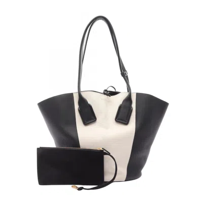 Pre-owned Bottega Veneta Black Ivory Leather Canvas Pouch Tote Bag () In Multi