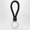Bottega Veneta Black Keyring In Woven Leather In Black