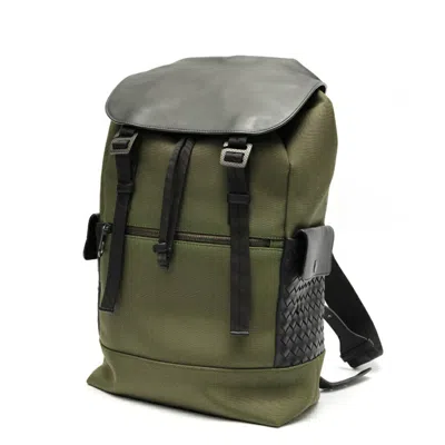 Pre-owned Bottega Veneta Black Khaki Nylon Leather Backpack () In Multi