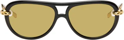 Bottega Veneta Bv1418s Signature Icons 001 Black Gold Yellow Sunglasses In Multi
