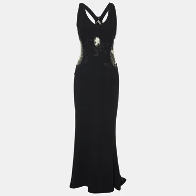 Pre-owned Bottega Veneta Black Lace Trim Crepe Sheer Cut-out Gown M
