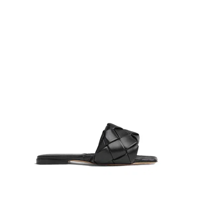 Bottega Veneta Lido Woven Nappa Leather Mule Sandals With Low Heel In Black