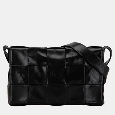 Pre-owned Bottega Veneta Black Lambskin Intrecciato Cassette Crossbody