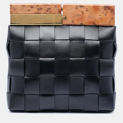 Pre-owned Bottega Veneta Black Lambskin Maxi Intrecciato The Snap Clutch