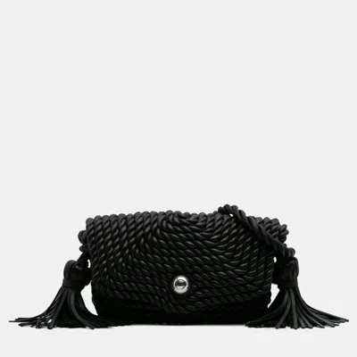 Pre-owned Bottega Veneta Black Lambskin Torchon Classic Tasseled Twisted Crossbody