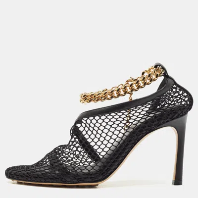 Pre-owned Bottega Veneta Black Leather And Mesh Stretch Ankle Strap Sandals Size 35.5