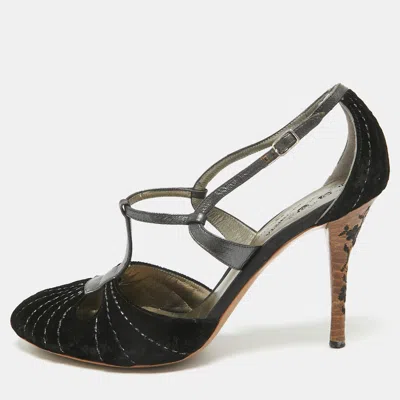 Pre-owned Bottega Veneta Black Leather And Velvet Mary Jane Pumps Size 39