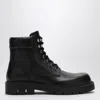 Bottega Veneta Black Grained Calf Leather Haddock Lace Up Ankle Boots In Black