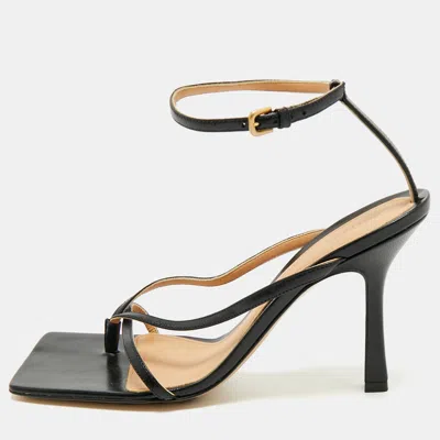 Pre-owned Bottega Veneta Black Leather Ankle Strap Sandals Size 38.5
