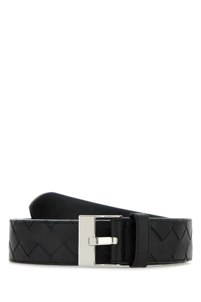 Bottega Veneta Intrecciato Leather Belt In Blacksilver