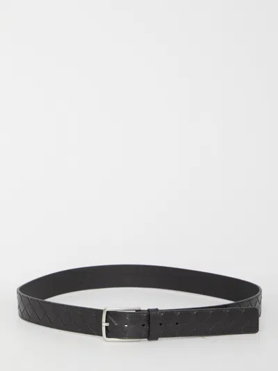Bottega Veneta Black Leather Belt In Black/silver
