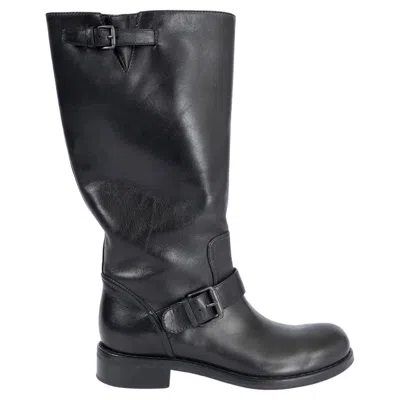 Pre-owned Bottega Veneta Black Leather Biker Boots Shoes 36