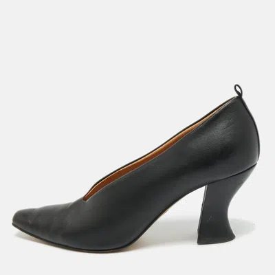 Pre-owned Bottega Veneta Black Leather Block Heel Pumps Size 39.5