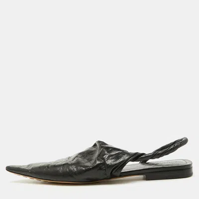 Pre-owned Bottega Veneta Black Leather Bv Point Slingback Flat Sandals Size 39