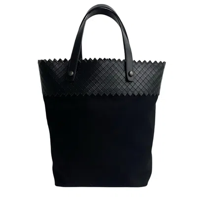 Pre-owned Bottega Veneta Black Leather Canvas Handbag Tote Bag ()