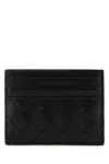 Bottega Veneta Black Card-holder With Intreccio Motif In Leather Woman In Blackgold