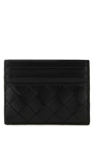 Bottega Veneta Black Leather Card Holder In Blackgold