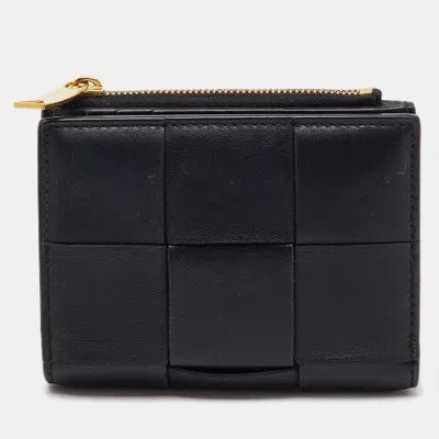 Pre-owned Bottega Veneta Black Leather Cassette Small Bi-fold Wallet