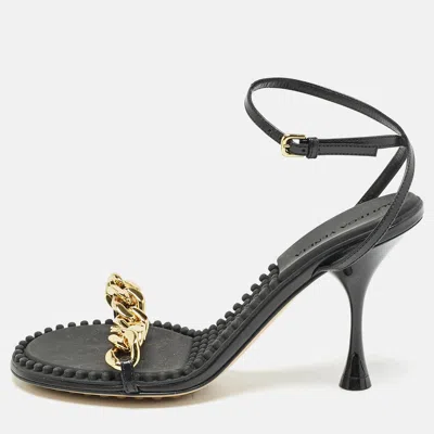 Pre-owned Bottega Veneta Black Leather Dot Ankle Strap Sandals Size 36