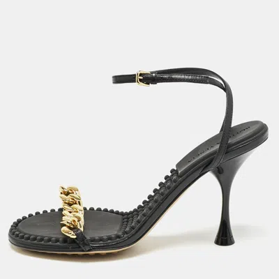 Pre-owned Bottega Veneta Black Leather Dot Ankle Strap Sandals Size 36.5