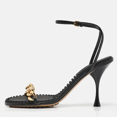 Pre-owned Bottega Veneta Black Leather Dot Ankle Strap Sandals Size 40.5