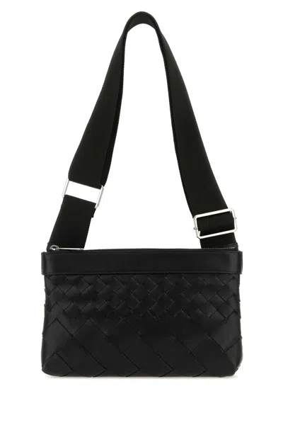 Bottega Veneta Black Leather Duo Intrecciato Crossbody Bag In Blk