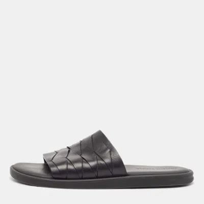 Pre-owned Bottega Veneta Black Leather Flat Slides Size 44