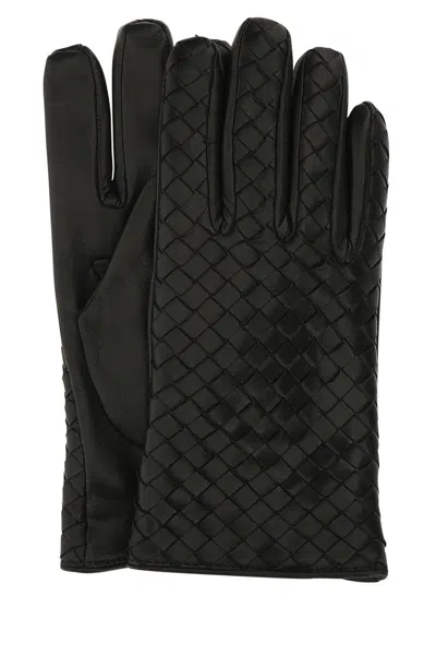 Bottega Veneta Black Leather Gloves In Nero