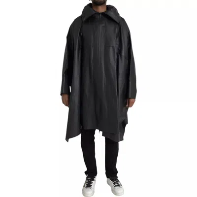 BOTTEGA VENETA BOTTEGA VENETA BLACK LEATHER HOODED MEN TRENCHCOAT MEN'S JACKET